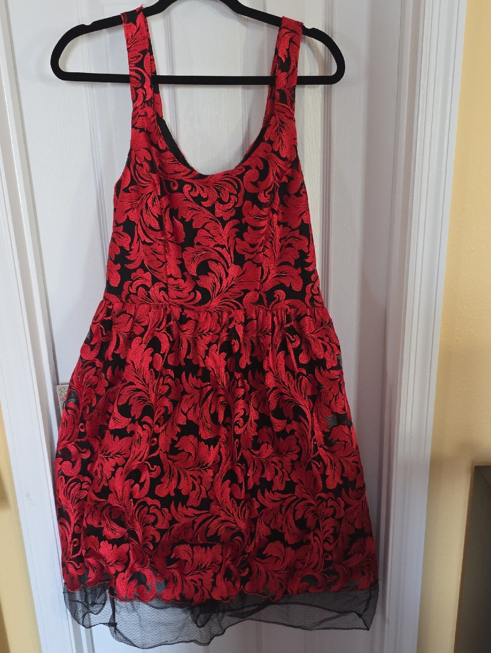 Neiman Marcus Red and Black Sleeveless Fit-and-Flare Dress
